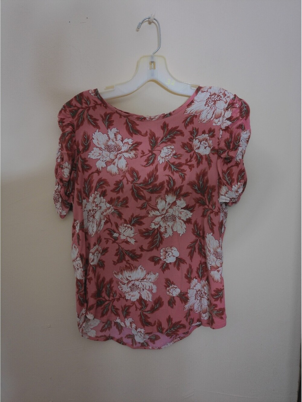 Loft Blouse Womens Pink Floral Short Sleeve Top Size S Small Keyhole Back